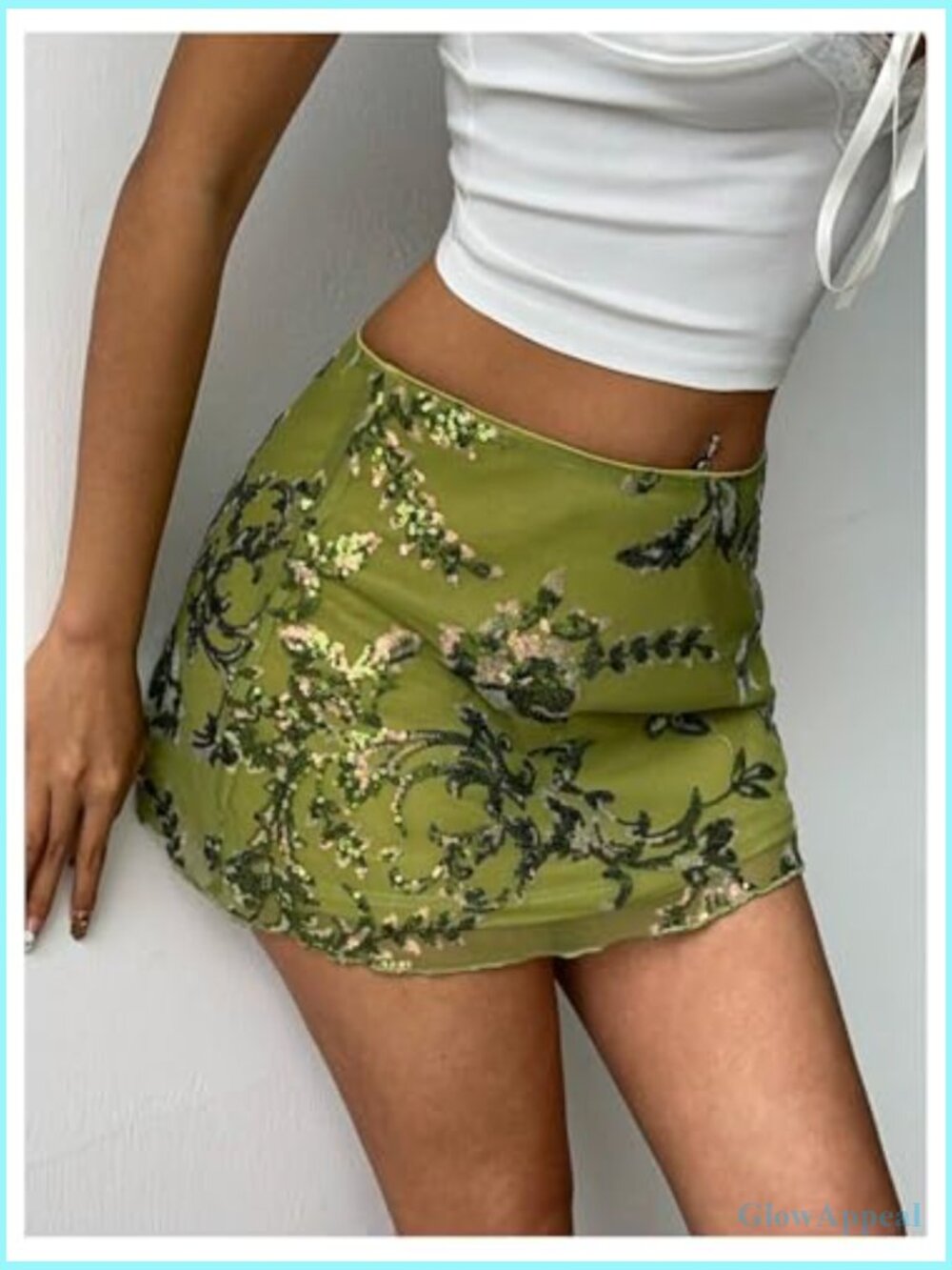 Sequin Mini Skirt with Embroidery and Zipper Closure - Picture 4 of 6